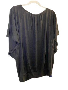 Essentials by ABS Womens Top Medium Black NWT Flutter Sleeve Keyhole Banded Hem 